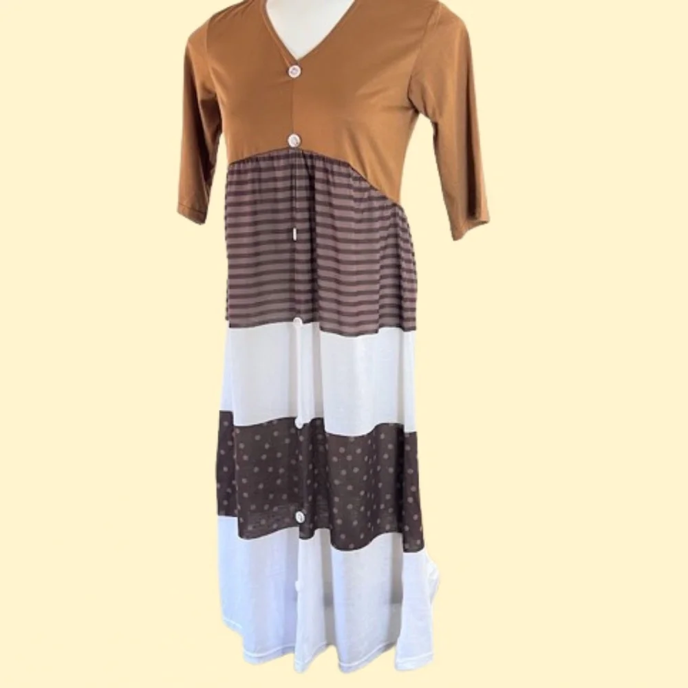 Polka Dots & Stripes Dress Beach Cover-up Loungewear Casual Midi - Picture 4 of 11